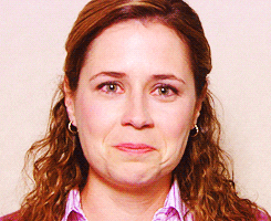 Pam smiling with tears in her eyes