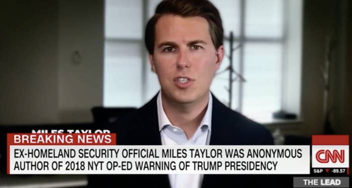 A man appears on CNN with the chyron &quot;Ex-homeland security official Miles Taylor was anonymous author of 2018 NYT op-ed warning of Trump presidency&quot;