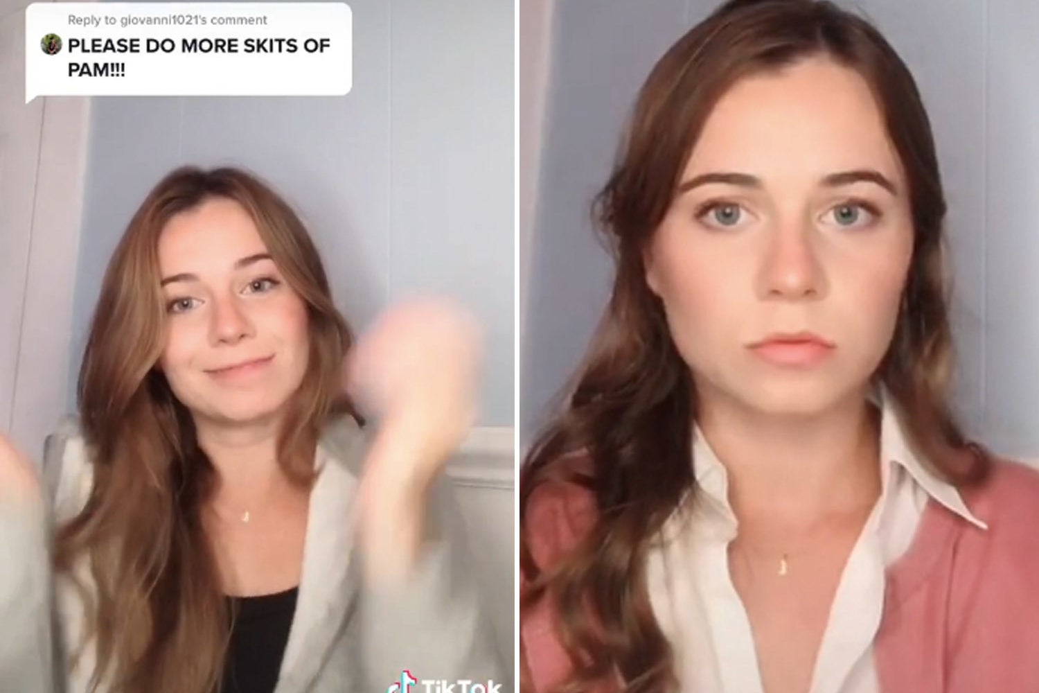 A girl, and then the same girl transformed into Pam from 