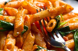 A plate of freshly cooked penne pasta 