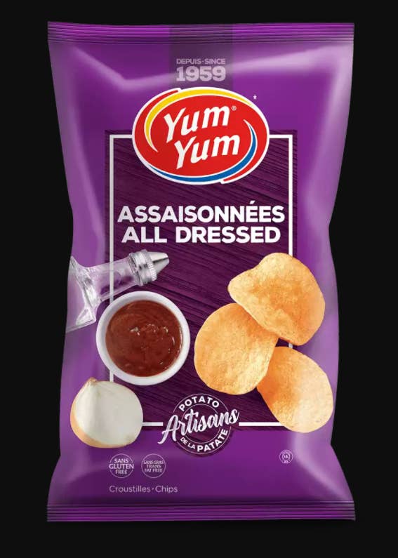 A bag of Yum Yum’s All Dressed Chips