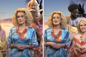 Side by side photos of Adele on SNL