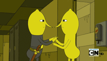 Lemongrab pokes another Lemongrab, who keeps poking him back, on Adventure Time