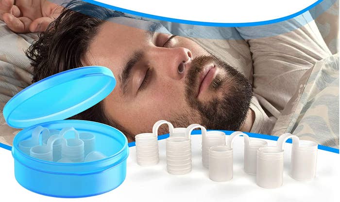 A model with transparent nose vents inserted in each nostril while they sleep