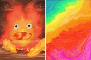 An image of Calcifer next to an image of a rainbow