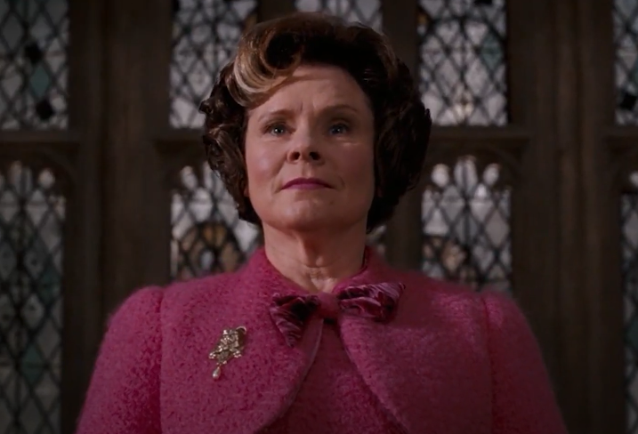 Umbridge standing in front of The Great Hall as new Headmistress of Hogwarts