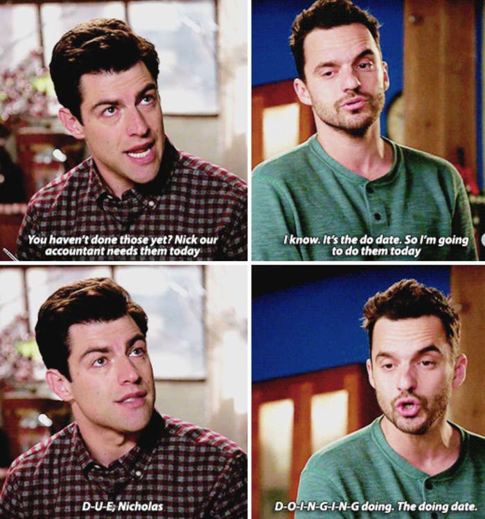 Jake Johnson as Nick Miller and Max Greenfield as Schmidt in the show &quot;New Girl.&quot;
