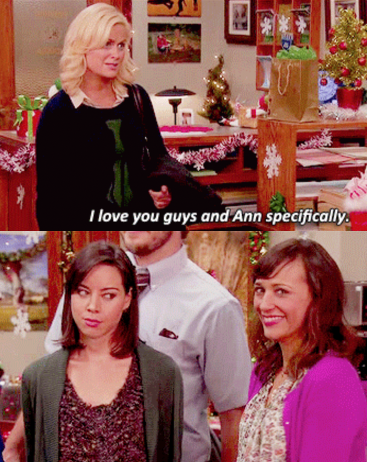 Amy Poehler as Leslie Knope and Rashida Jones as Ann Perkins in the show &quot;Parks and Recreation.&quot;