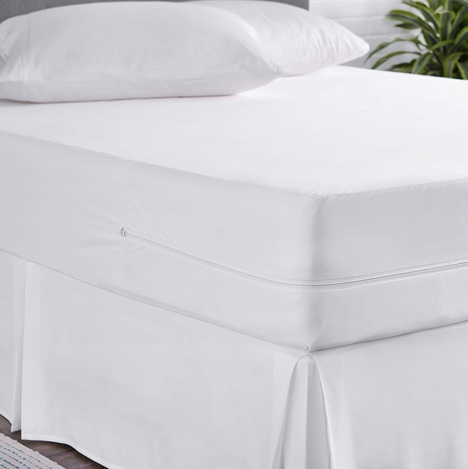the white mattress encasement on a mattress