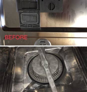 Reviewer before of dishwasher with residue