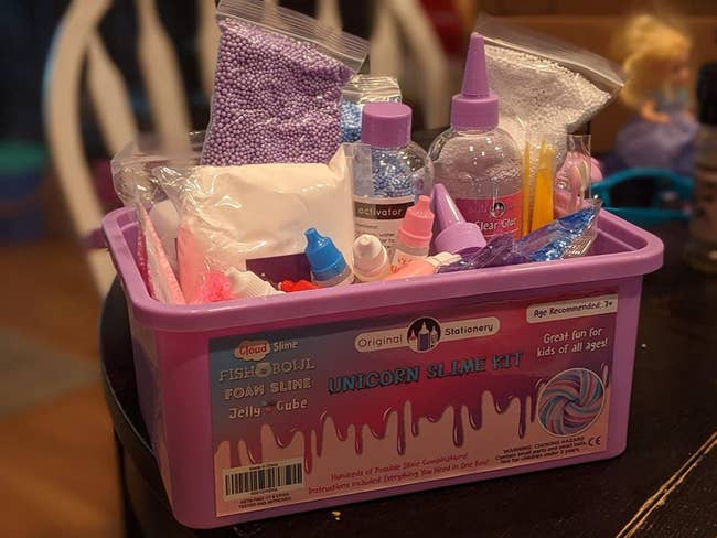 Unicorn Slime kit opened to reveal contents