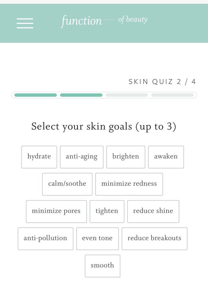 Function of Beauty skincare quiz