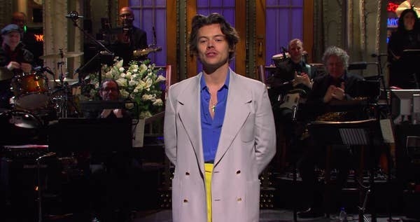 A still of Harry Styles hosting Saturday Night Live