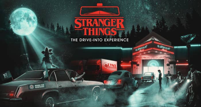 Illustration of cars entering the Stranger Things: Drive-Into Experience
