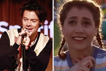 Harry Styles singing and a reaction image of Tai from Clueless swooning