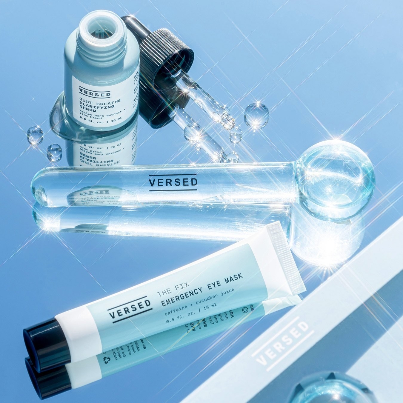 the serum, eye mask, and blue cooling globes