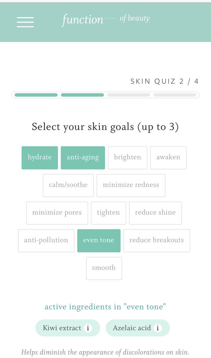 Function of Beauty skincare quiz