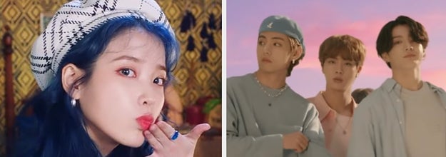 Images of IU and BTS