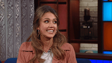 Jessica Alba gives an awkward reaction during a talk show interview