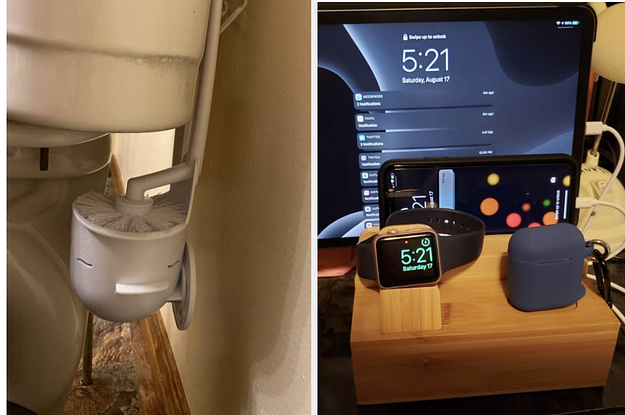 A toilet bowl scrubber, electronics organizer