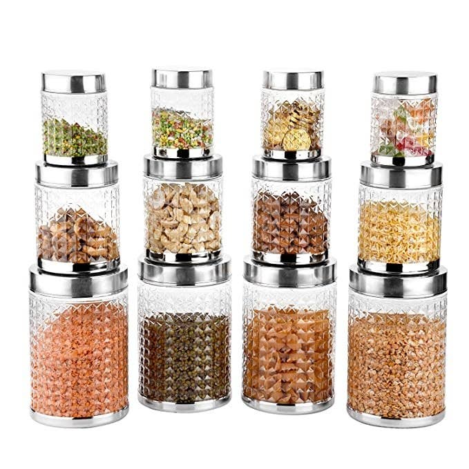 Clear jars with metal lids.