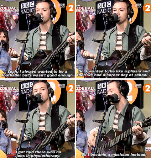Harry on BBC Radio explaining his dream profession of wanting to be a physical therapist