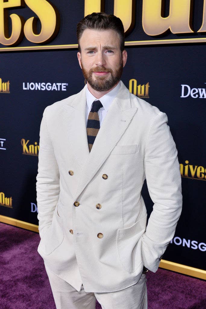 Chris on the red carpet for a premiere of his film Knives Out