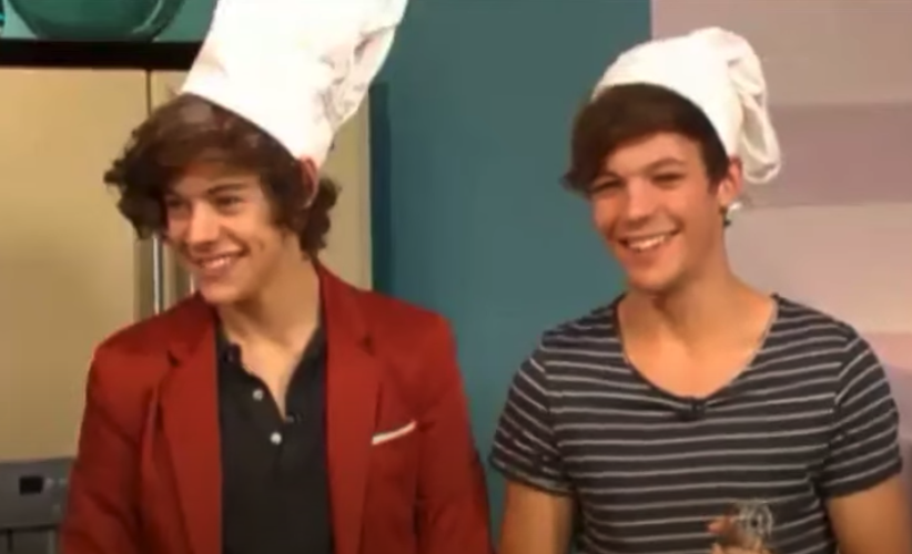 Harry and Louis Tomlinson on &quot;This Morning&quot; talk show wearing chefs hats