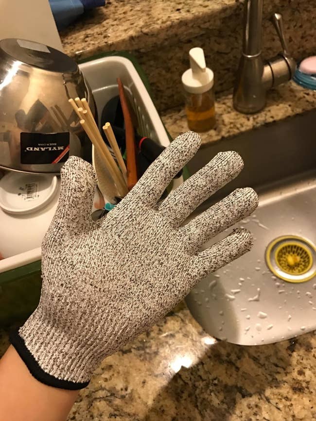 Reviewer wearing the gloves