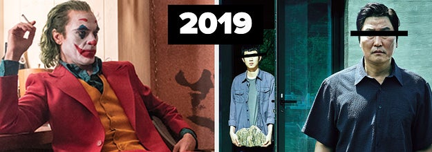 带有2019年标签的小丑和寄生虫海报