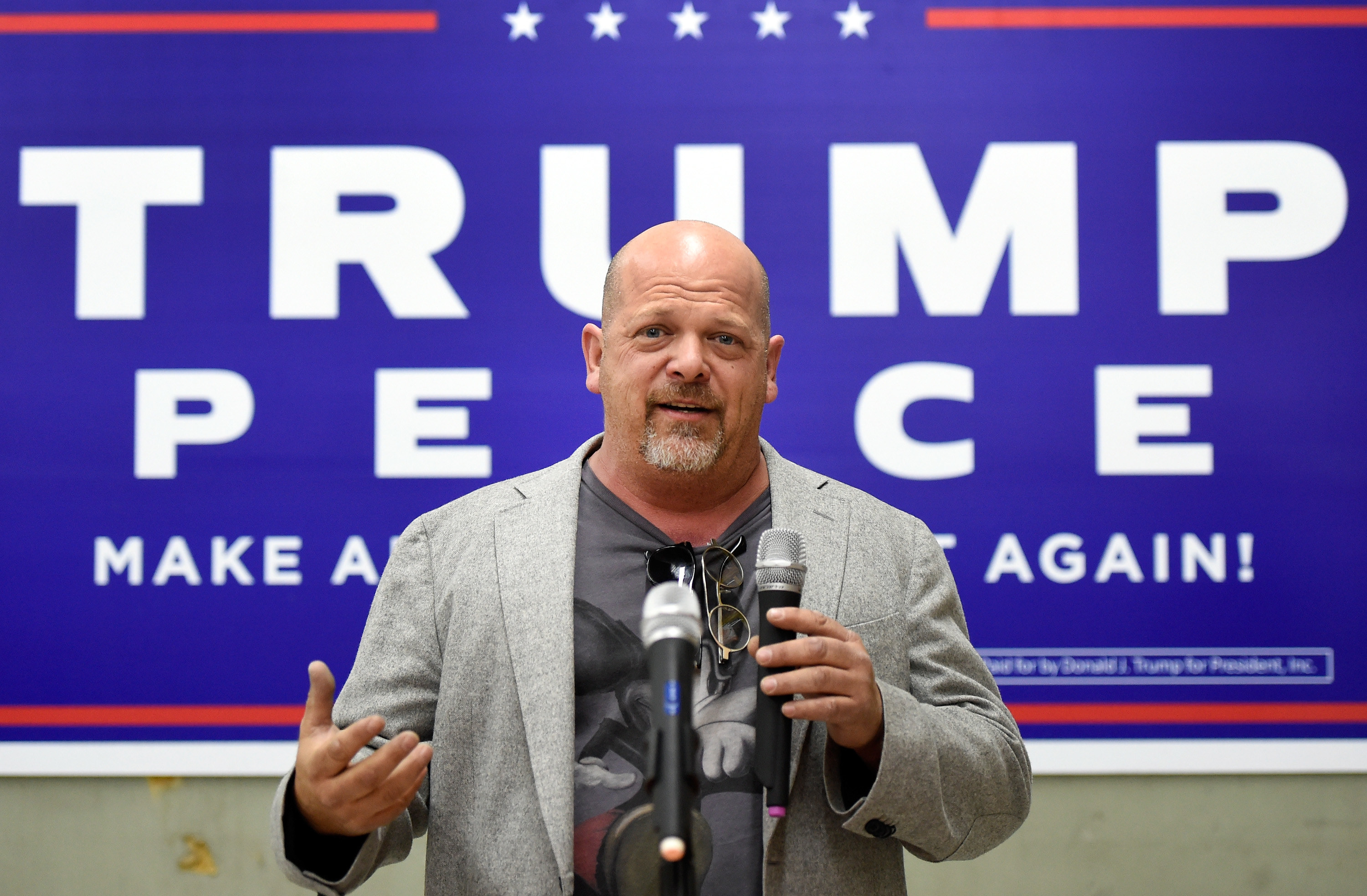 Rick speaking at a campaign event for Trump