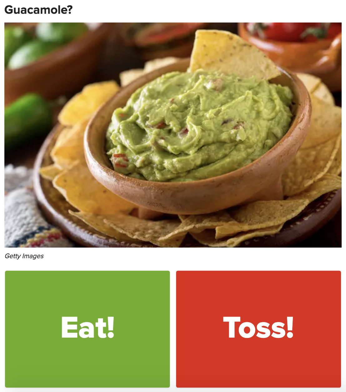 A question asking if you would eat or toss guacamole that had been left out overnight