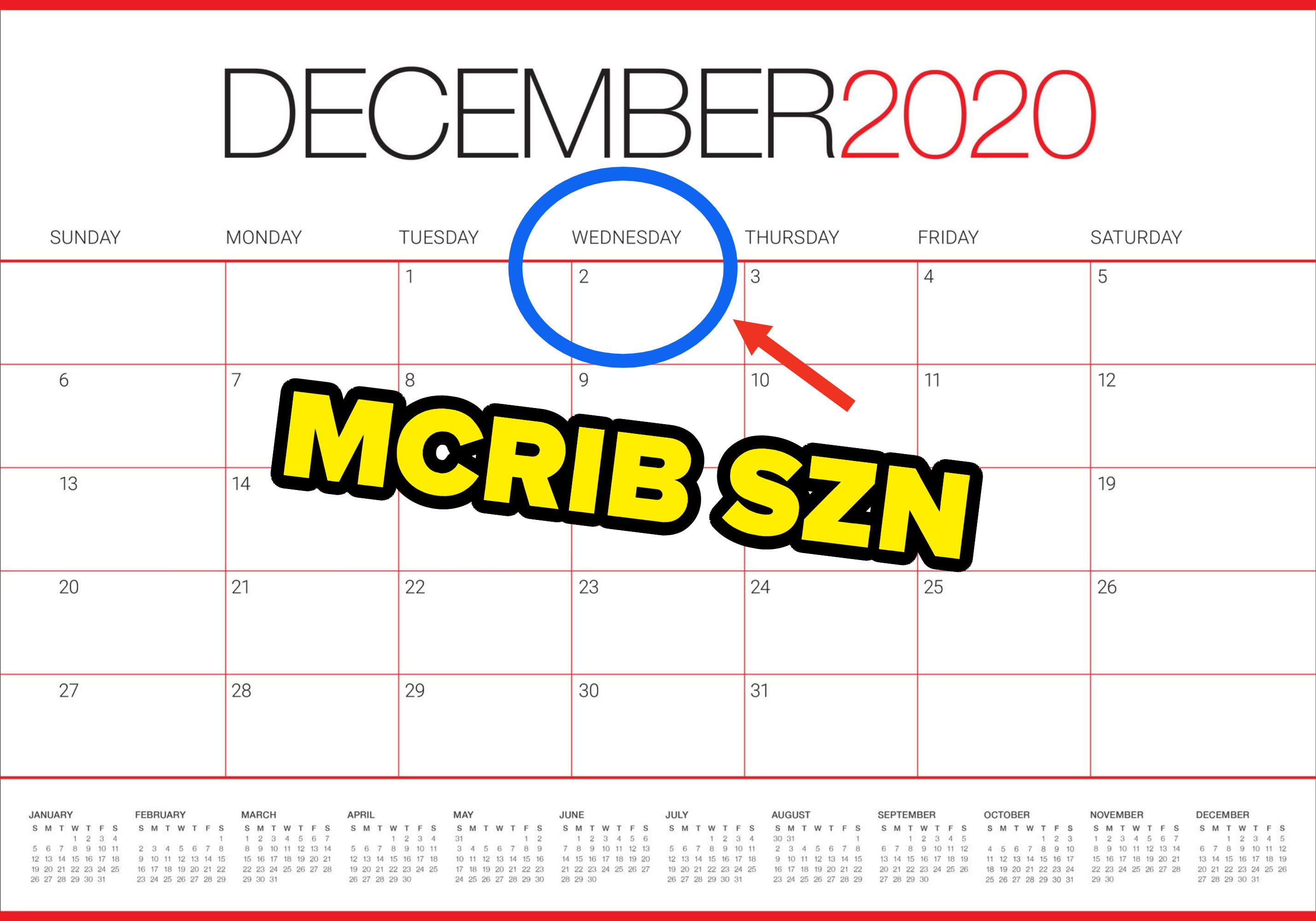 Calendar pointing out that Dec. 2 is the start of McRib season