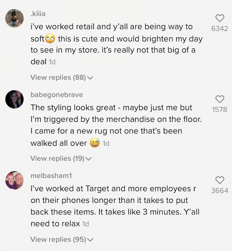 Another example of the comments: &#x27;i&#x27;ve worked retail and y&#x27;all are being way to soft [rolling eyes emoji] this cute and would brighten my day to see in my store. it&#x27;s really not that big of a deal&#x27;