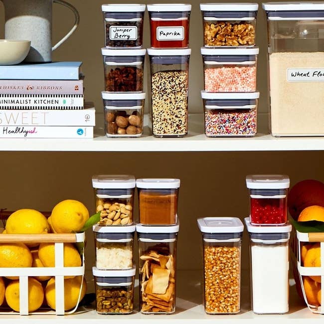 an array of the pop containers in a nicely organized pantry
