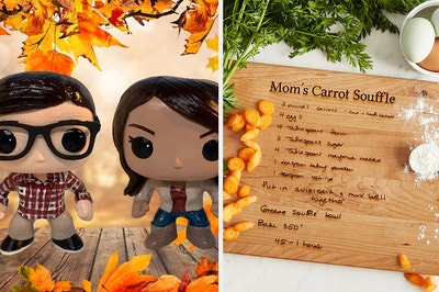 Personalized Funk Pop! toys and personalized cutting board with a recipe