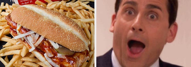 The McRib next to a shocked Michael Scott from