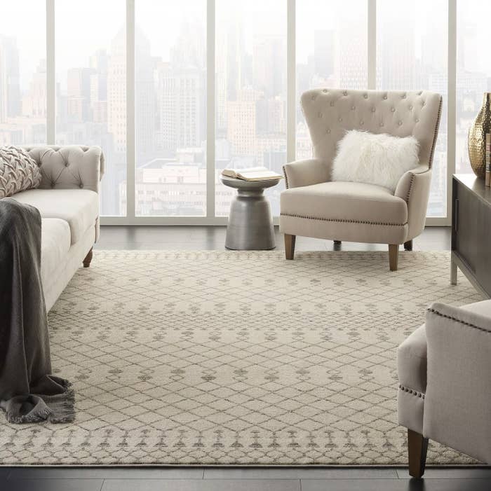 A cream Moroccan rug in a living space