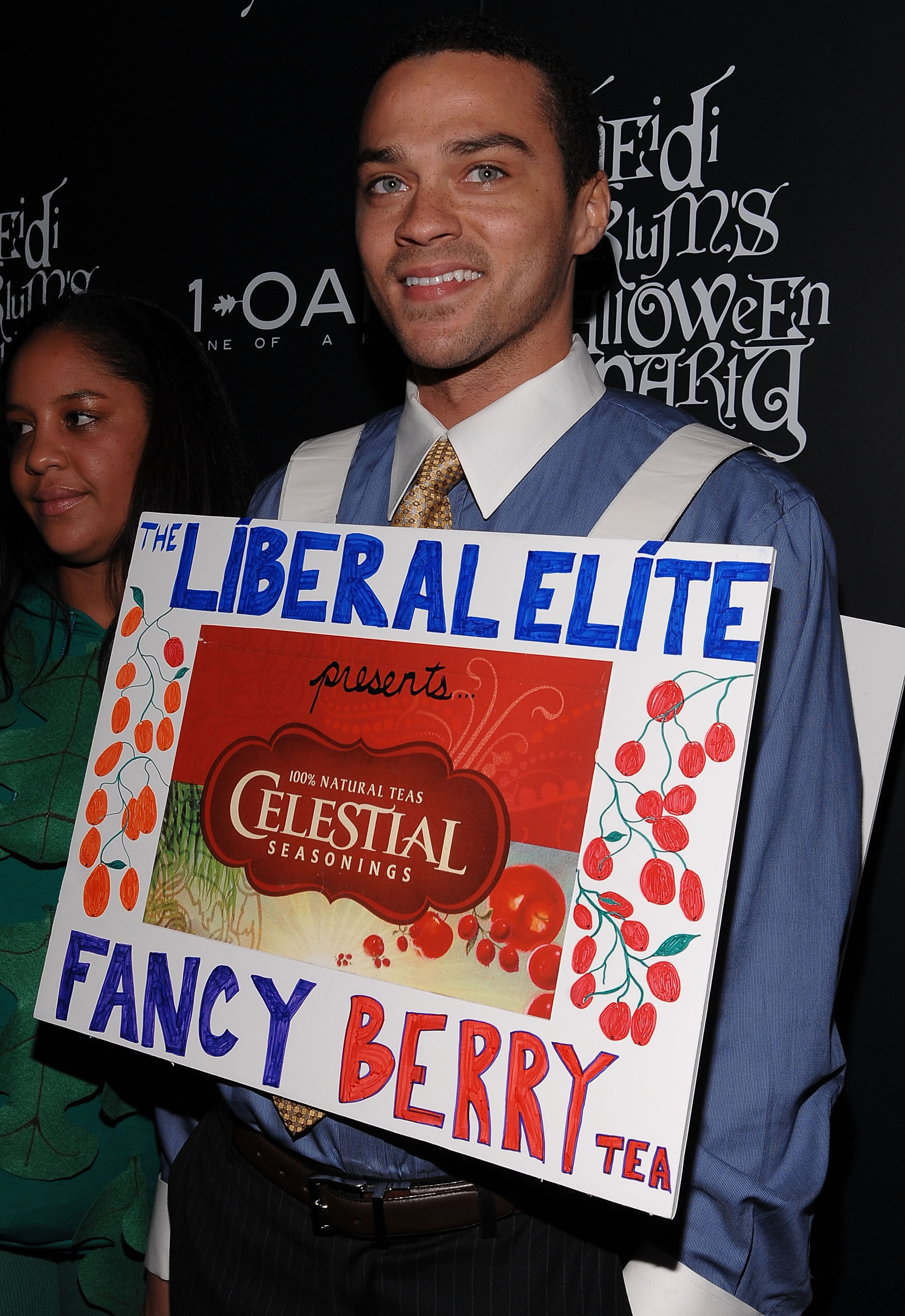 Man dressed in Lipton &quot;tea&quot; Tea party costume 