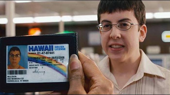 Scene from the movie "Superbad" of McLovin getting carded.