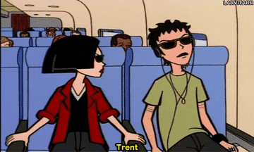 Jane reaches over and pulls Trent&#x27;s headphone off his ear on Daria