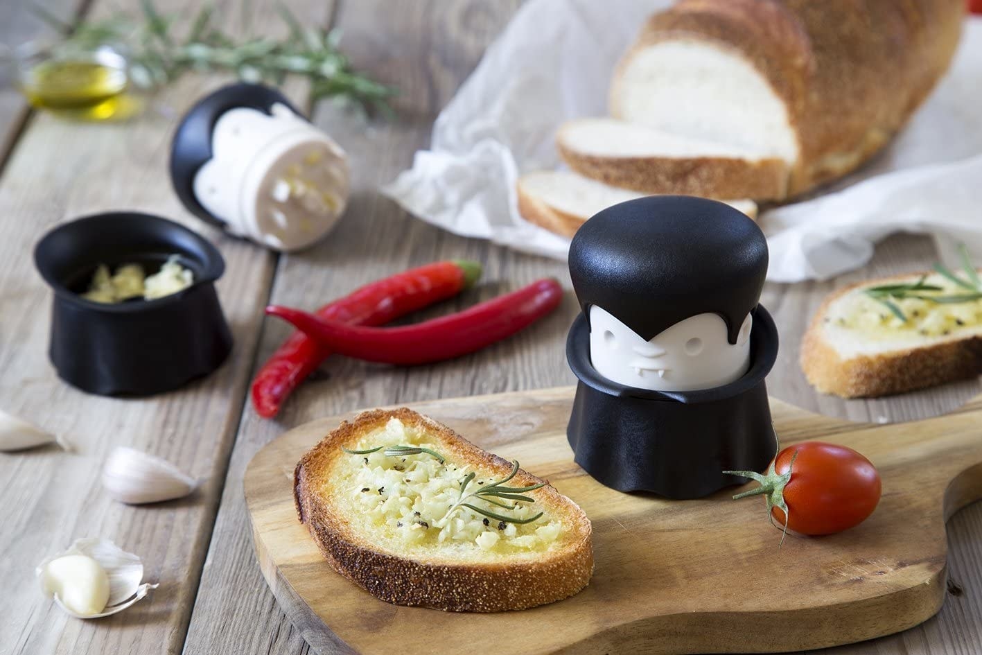 The mincer that looks like Dracula (just twist the head to mince) with garlic bread