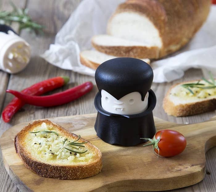 The mincer that looks like Dracula (just twist the head to mince) with garlic bread