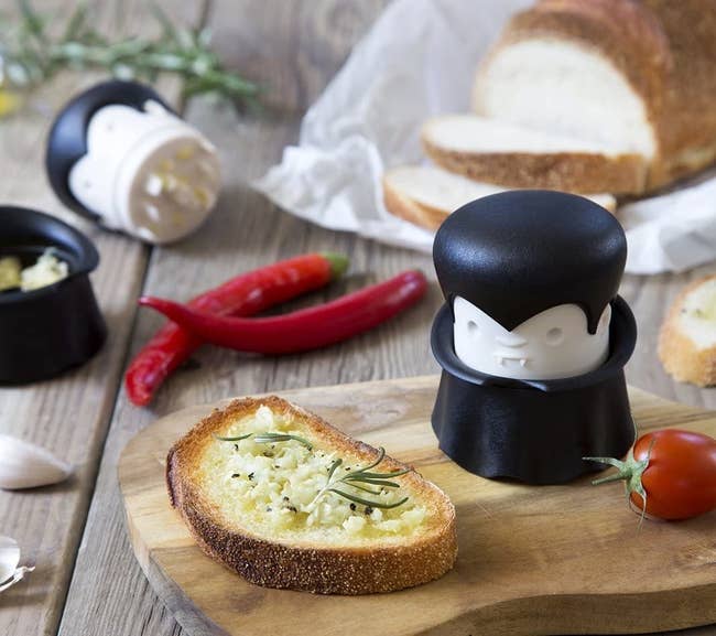 The mincer that looks like Dracula (just twist the head to mince) with garlic bread