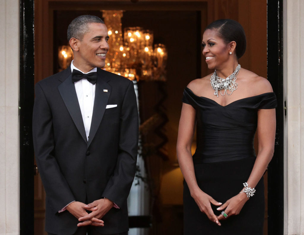 Barack and Michelle smiling and gazing at each other