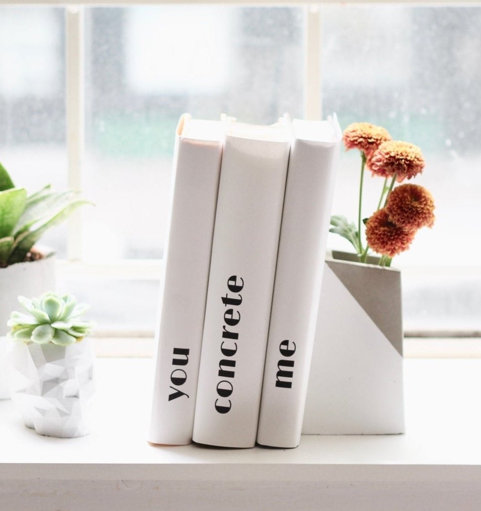 Three books leaning on the planter book end