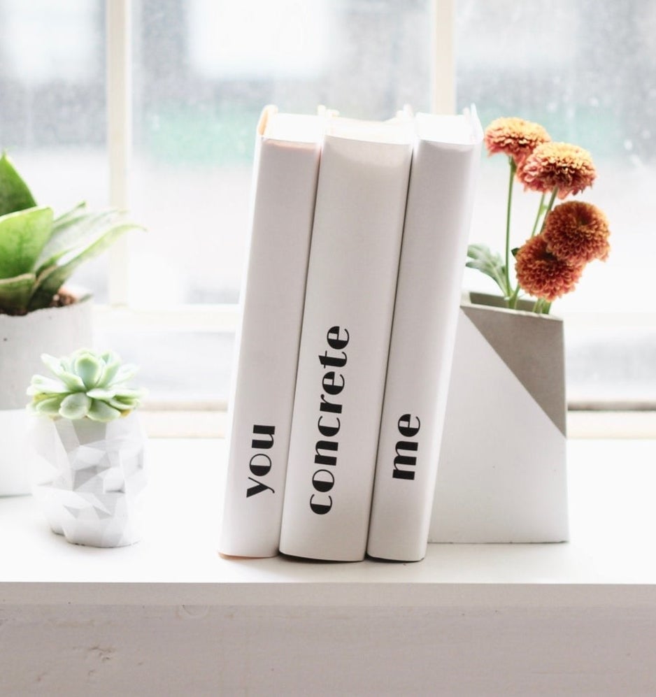 Three books leaning on the planter book end