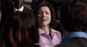 A gif of Selena Meyer from Veep saying I love you