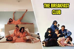 Selena Gomez and friends having a sleepover and watching the breakfast club