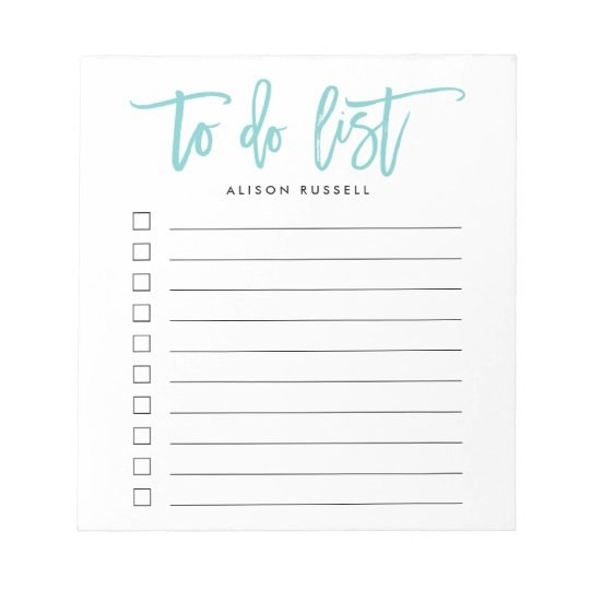 a to do list notepad with a customize named on it and check boxes